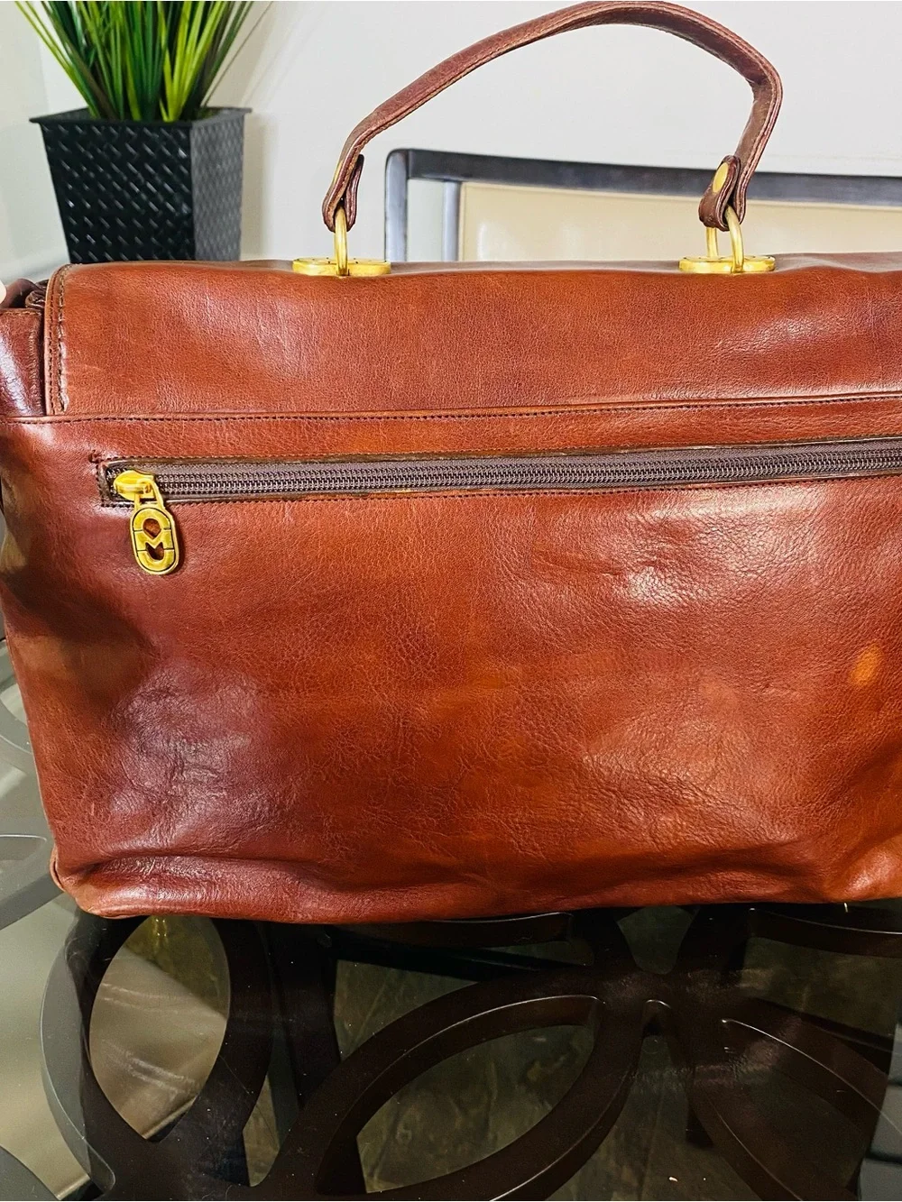 Vintage Marino Orlandi Brown Leather Satchel Bag - Made in Italy - Gold Hardware